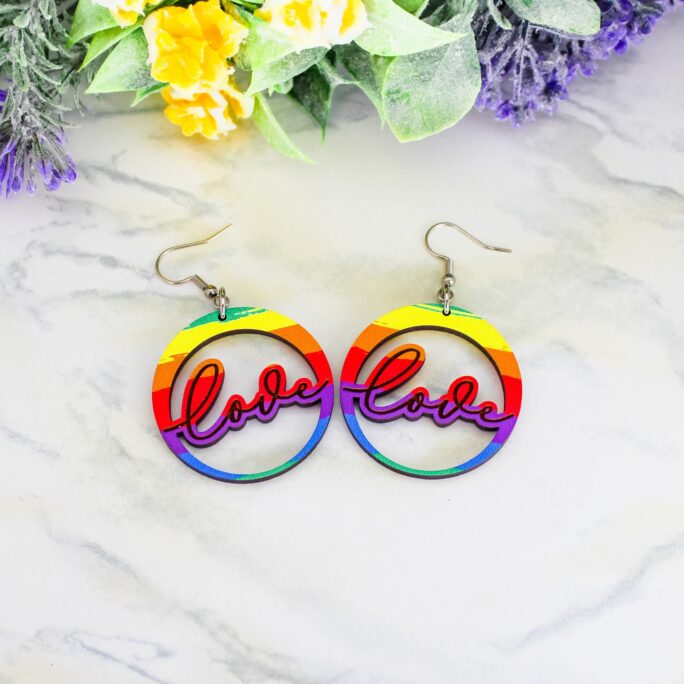 Rainbow Love Earrings | Wood Jewelry Pride Hoop Gay Lgbtq+
