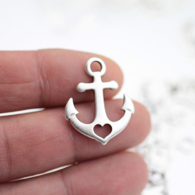 10 Silver Anchor Charms, Love & Hope, Sterling Plated, Heart Anchor, Faith Hope Love Pendant, Wholesale Jewelry Supplies, Zm514 As