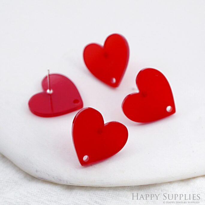 Acrylic Earrings, Heart Stud Love Earrings With Connector Hole, Stainless Steel Earring Posts, Findings, Jewelry Supplies(Ahe24