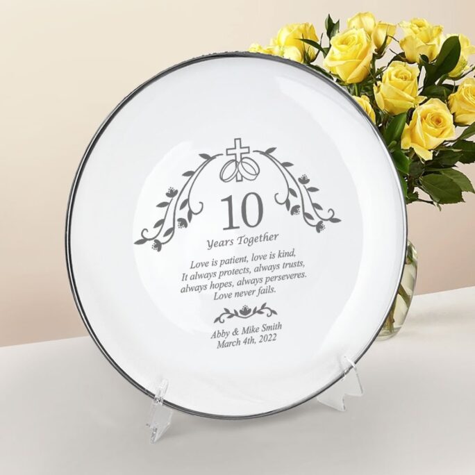 Holy Union Personalized 10Th Wedding Anniversary Gift, Porcelain Plate With Silver Rim, Best Gift For Couples & A Wife