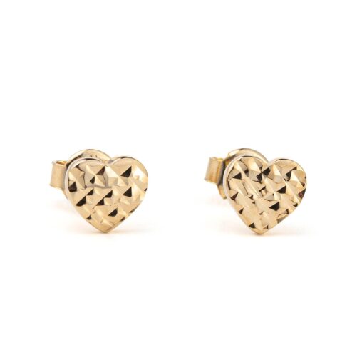 Solid Gold Hammered Heart Stud Earrings 14K, Dainty Love Earrings, Valentine's Day Gift, Valentines
