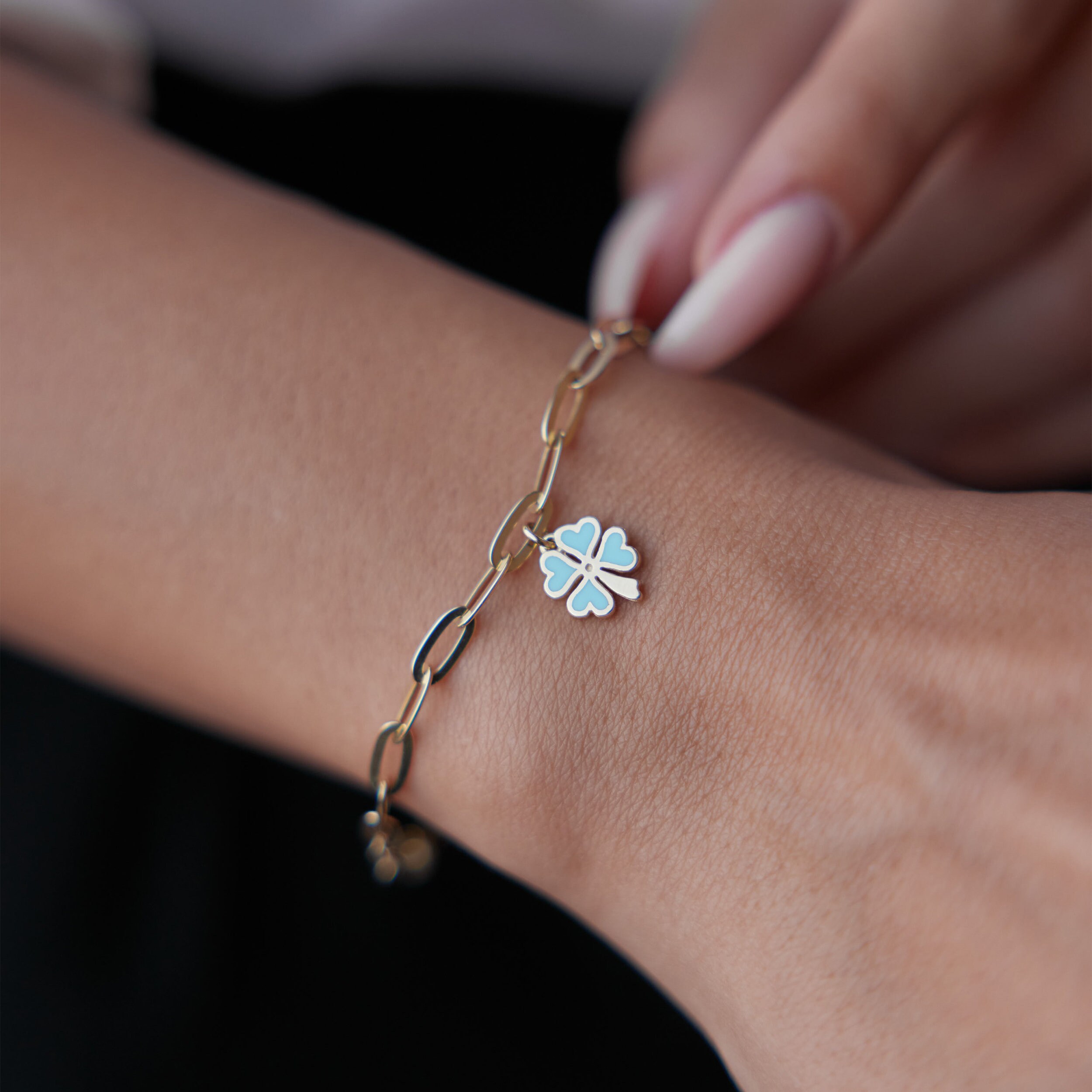 14K Solid Gold Turquoise Enamel Clover Bracelet, Dainty Four Leaf Real  Minimalist Gift For Best Friend - 1 13 4ever