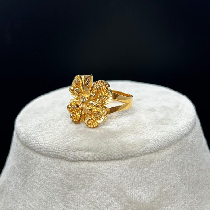 22K Solid Gold Clover Ring with Dorica Balls, Four Leaf Clover, Handmade Ring, Luck, Birthday Gift, Gift For Her, Mini Balls