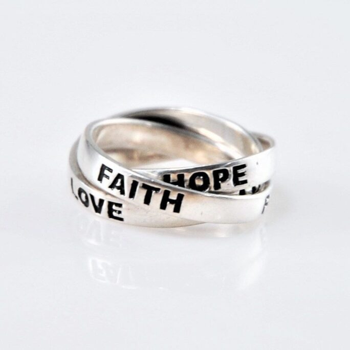Faith Hope Love Sterling Silver Interlocking Rolling Rings Size 7 1/4