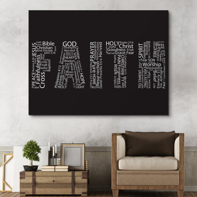 Faith Words | Hope & Love Framed Canvas Print Wall Art Motivation Inspiration Sign