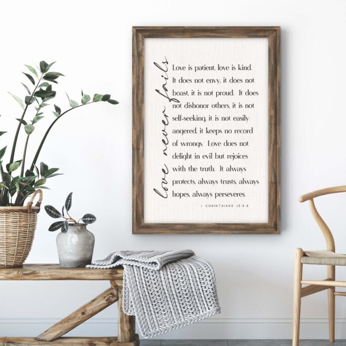Scripture Farmhouse Sign - Love Is Patient 1 Corinthians 134-8 Christina Wall Art Gift Bible Verse Signs Signs For Home