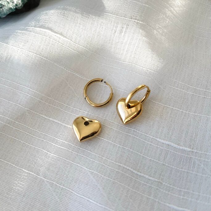 18K Gold Heart Hoop Earring Love Earrings Dainty Puffy Dangle Huggie Hypoallergenic Anniversary Gift For Her