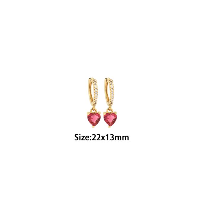 Heart Earrings, 18K Gold Filled Love Earrings, Micropavé Cz Zircon Earrings, Round Earrings, Diy Jewelry Supplies, 22x13mm