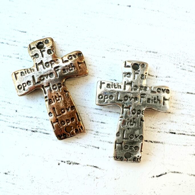 Rustic Connector Cross "Faith Hope Love" Artisan Style 27mm Length Sterling Silver Of Pure Bronze Christian Cr-Conn11