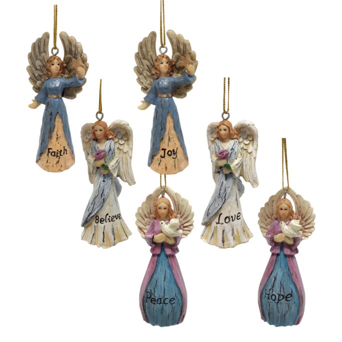 Angel Christmas Tree Ornaments - Themed Xmas Decorations 6 Different Designs Faith Believe Hope Love Joy Peace #2092