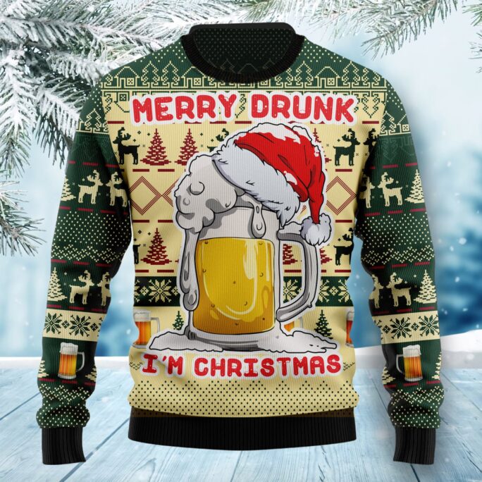 Merry Drunk in Christmas Beer Hat Ugly Sweatshirt Sweater, Gift Shirt For Family Members Friends