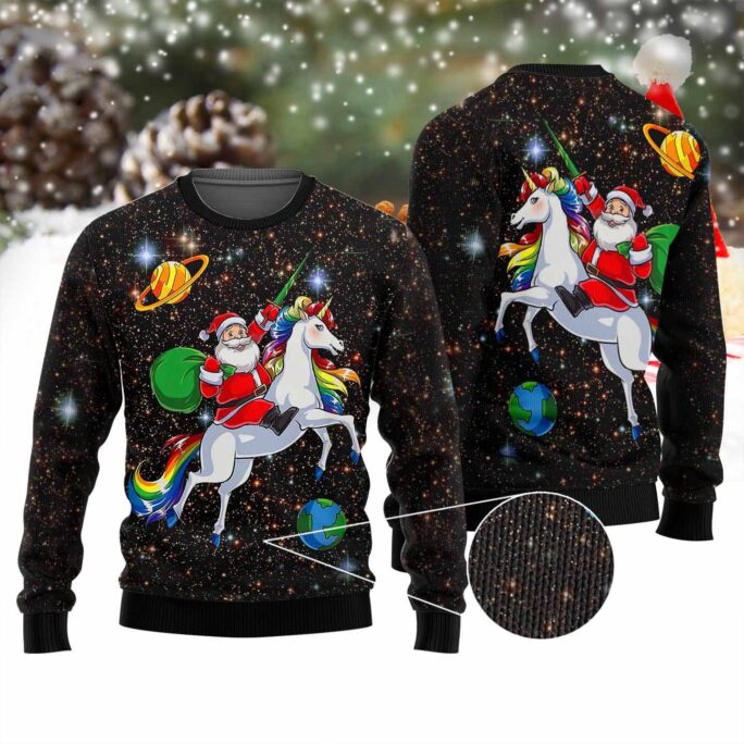 Santa Clause Is Riding Unicorn Galaxy Pattern Ugly Sweatshirt, Christmas Sweater Shirt, Gift For Family Members Friends