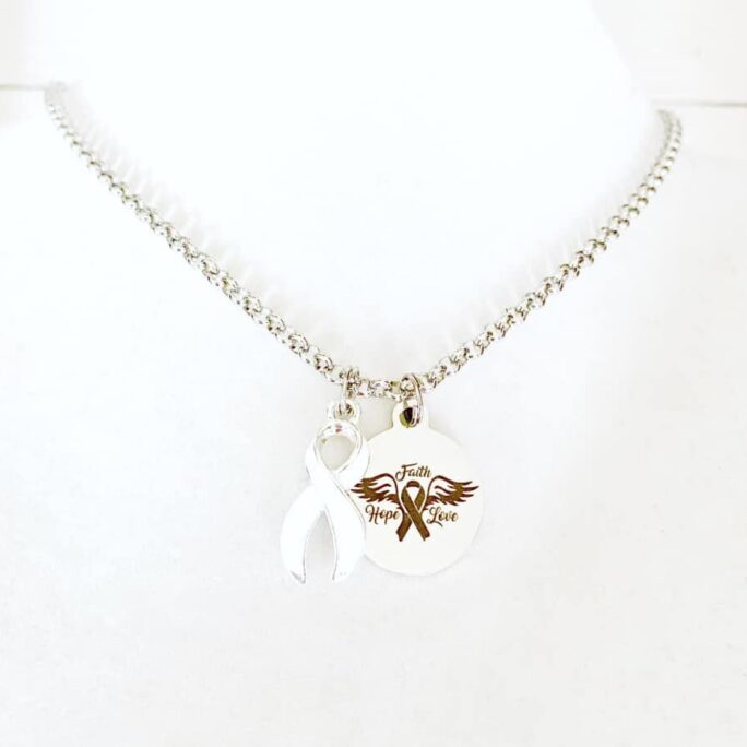 White Awareness Faith Hope Love Ribbon Necklace Lung Cancer Multiple Hereditary Exostoses Scid You Select Chain Length