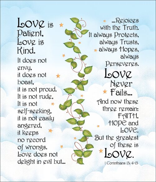 Love Is Patient, Kind Bible Verse Fabric Panel - 18" X 21'