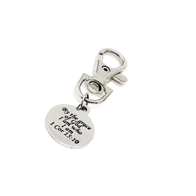 Scripture Gifts, By The Grace Of God I Am Who Clip On Charm, 1 Corinthians 15 10, Affirmation Faith Baptism Gift