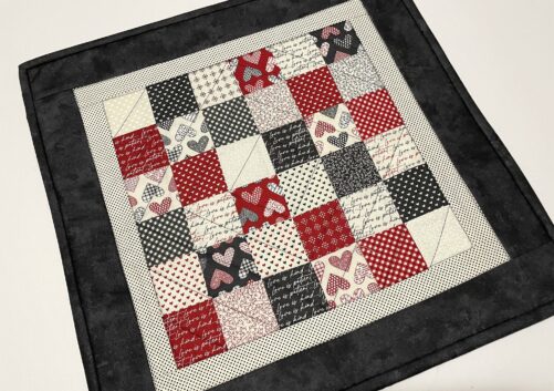 Valentines Day Quilted Table Topper, Valentine Runner, Modern Decor, Winter Christmas Man Cave Decor