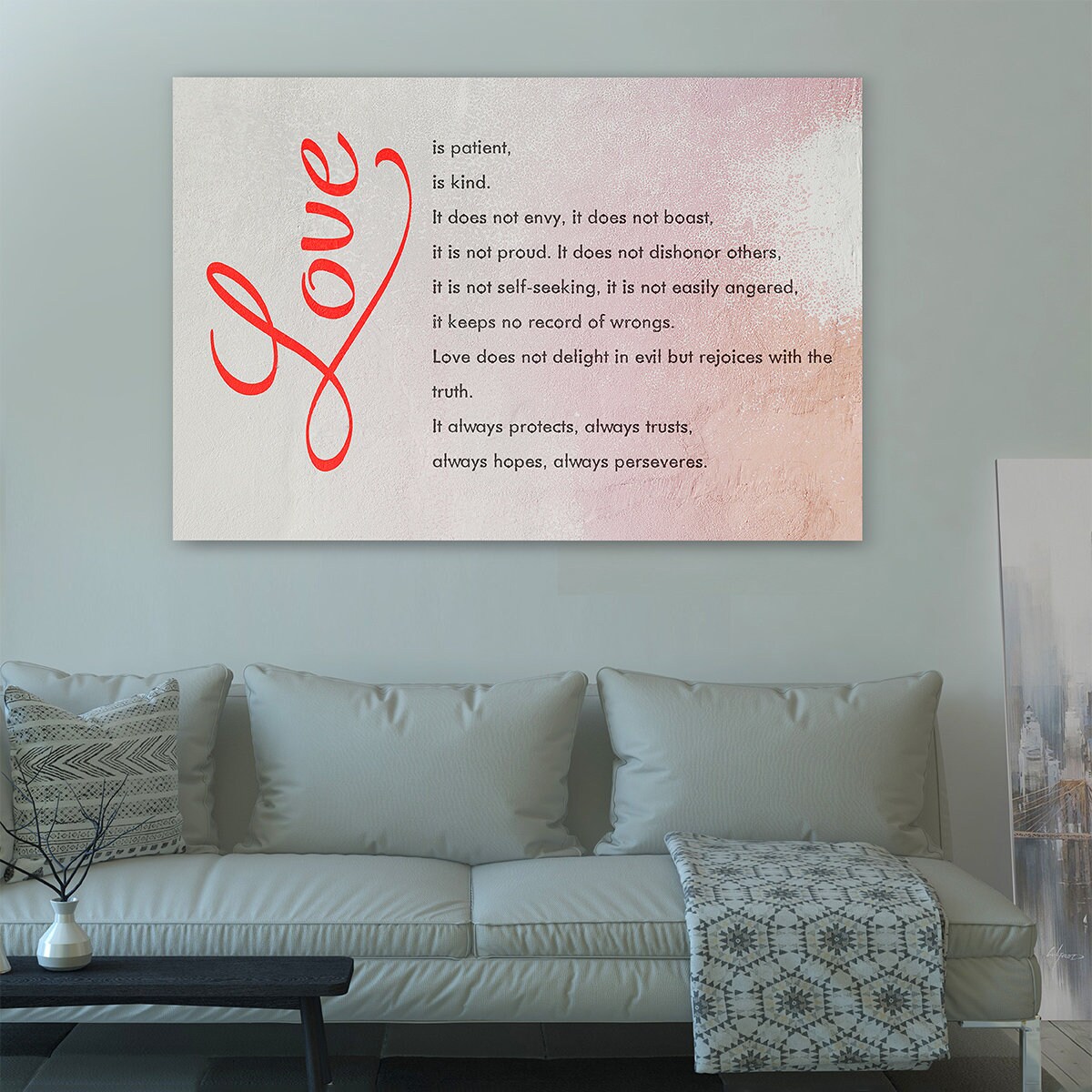 Love Is Patient Canvas Wall Art, Above The Bed Couch, Wedding Gift