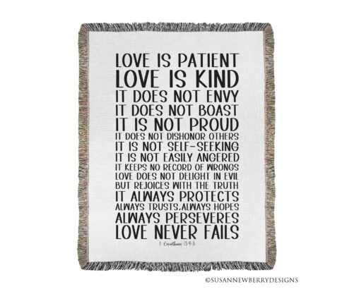 Love Never Fails Throw Blanket - Select Sherpa, Minky Or Woven 1 Corinthians 13 Wedding, Anniversary Gift Housewarming