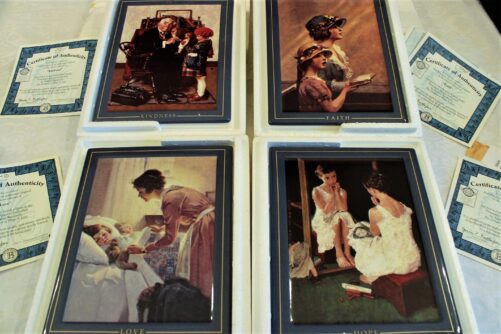 Norman Rockwell Panoramic Quartet Collection Set Of 4 Wall Plaques - Faith, Hope, Love, & Kindness From Bradford Exchange Circa 2000