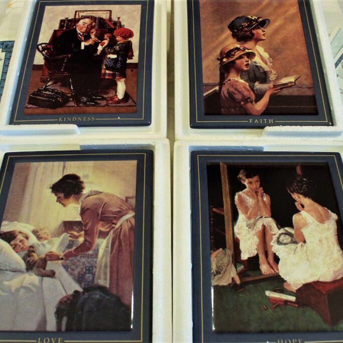 Norman Rockwell Panoramic Quartet Collection Set Of 4 Wall Plaques - Faith, Hope, Love, & Kindness From Bradford Exchange Circa 2000