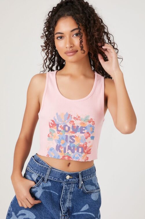Women's Ribbed Love Is Kind Tank Top in Pink Large