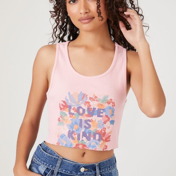 Women's Ribbed Love Is Kind Tank Top in Pink Small