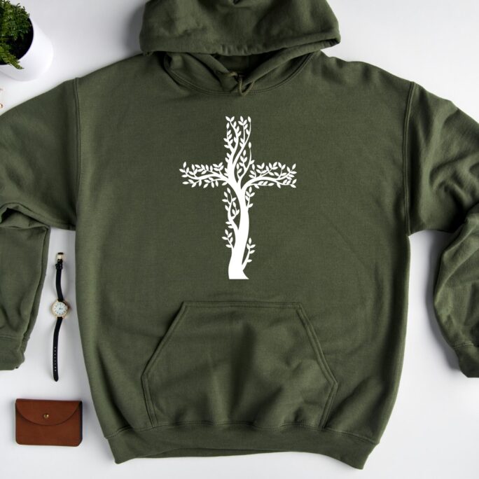 Christian Cross Hoodie, Tree Floral Tee Sweatshirt, Jesus Sweater, Gift, Faith