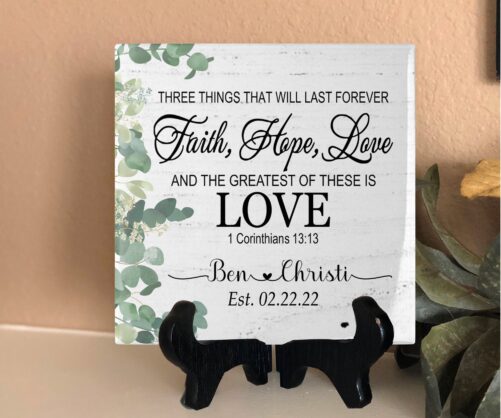 Faith Hope Love Personalized Decorative Tile, Corinthians, Entry Table Decor, Island Tray Gift To My Wife, Anniversary