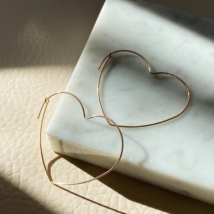 Gold Heart Earrings, 14K Filled Waterproof Endless Hoop Gift For Bff, Girlfriend Valentines Day Gift, Love Earrings