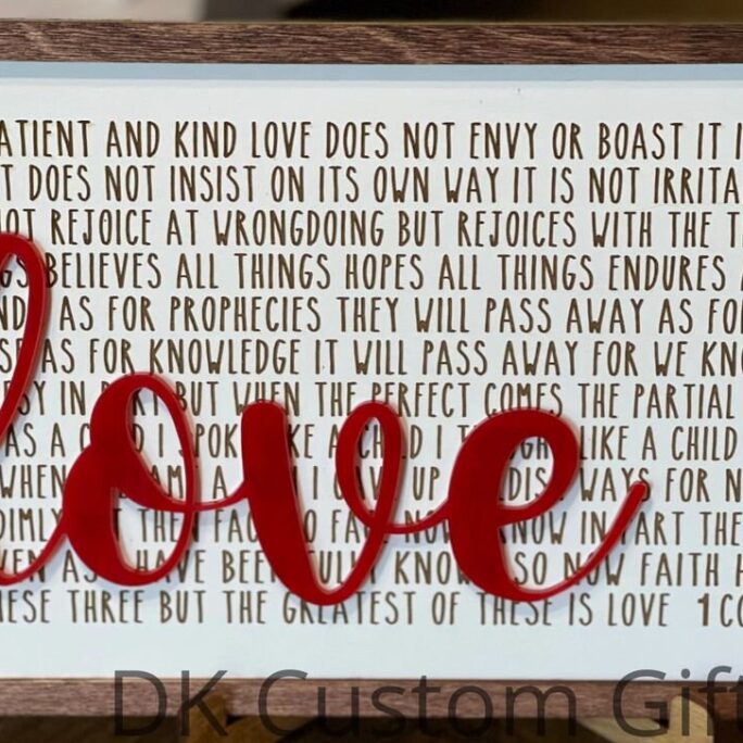 Love Corinthians Scripture Engraved Word Sign Valentines Day, Wedding Gift, Anniversary Gift