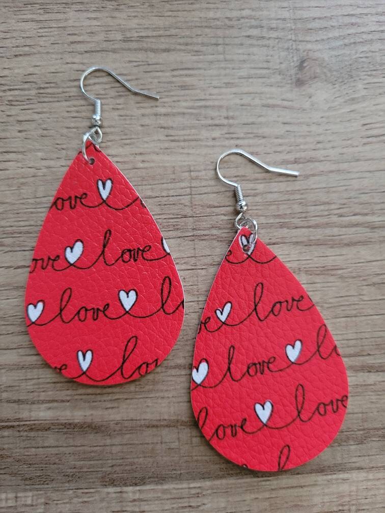 Love Heart Layers Leather Valentine's Day Earrings Girl Teardrop Holiday  Jewelry