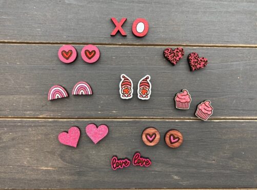 Valentine's Day Stud Earrings, Small Heart Love Earring, Wood Valentines Studs, Studs