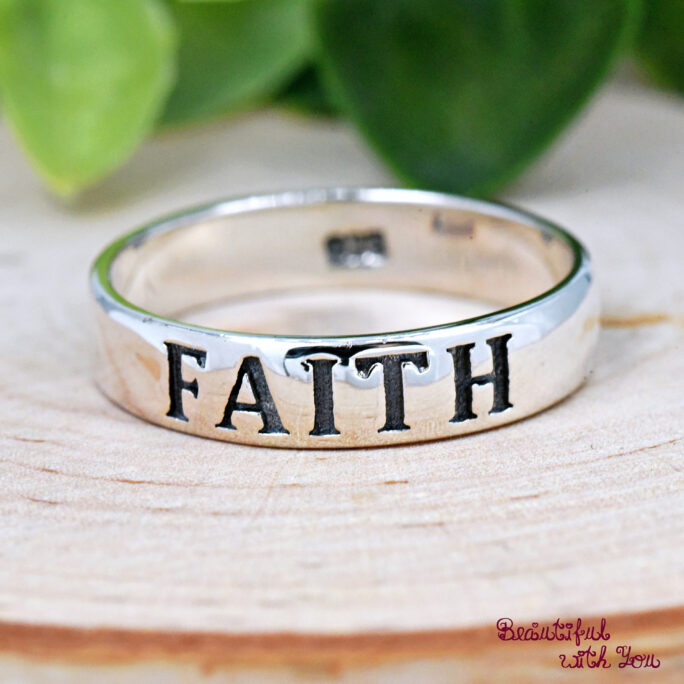 4.5mm Width Faith Hope & Love Engraved Christians Bible Word Silver Ring, Sterling 1 Corinthians 1313 Mens Womens Ring