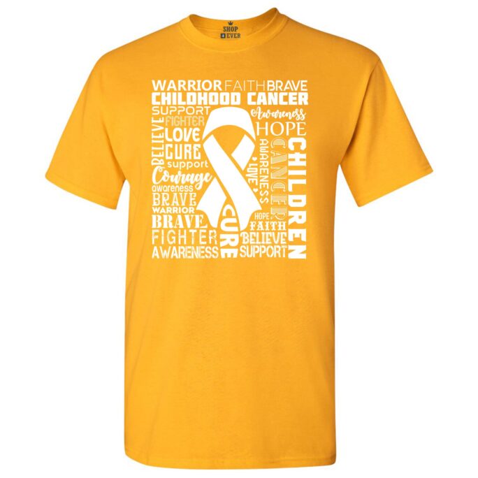 Childhood Cancer Awareness Ribbon Word Cloud White T-Shirt