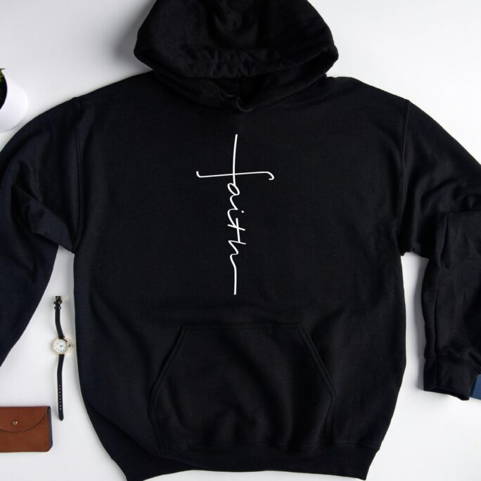 Faith Cross Hoodie, Christian Vertical Cross, Religious Sweatshirt, Hope & Love, Disciple, Grace