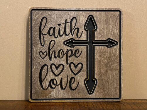 Faith Hope Love Cross Christian Wall Art Wood Sign