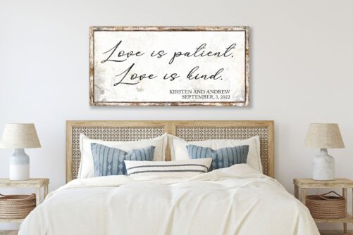 Love Is Patient Personalized Wedding Gift For Couple Sign Custom Customized Modern Farmhouse Rustic Signs Wall Decor Home