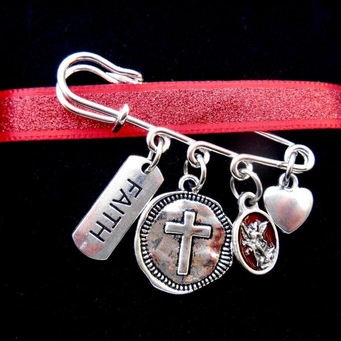 Saint Michael Safety Pin Brooch-Patron Saint, Love Pin, Faith Cross Confirmation, Heart Charm, Faith, Protection St. Medal