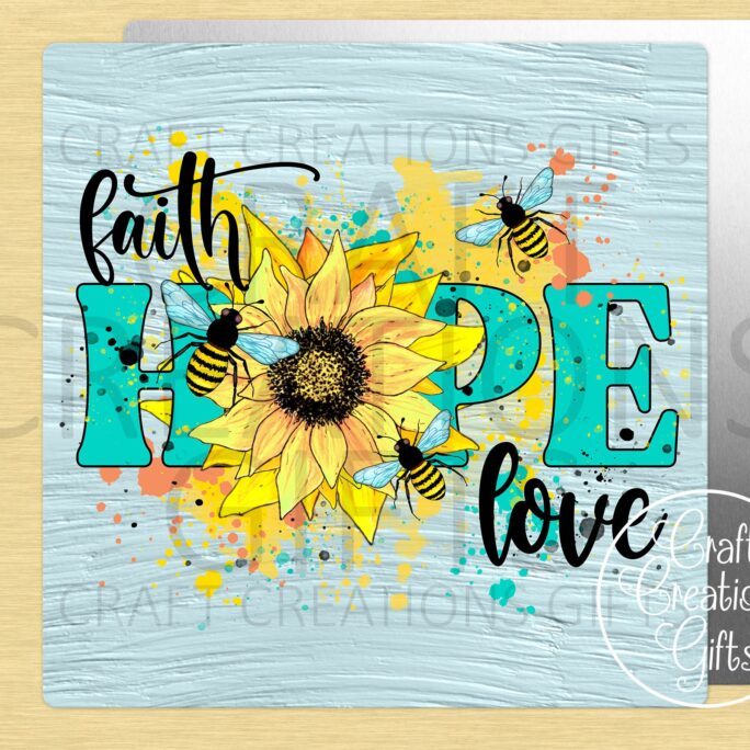 Square Sign Faith Hope Love, Bees Blue Christian Crafts Miniatures Tiered Tray Decor Wreaths
