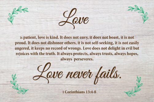 1 Corinthians 13-4-8 Love Never Fails-Inspirational Canvas Wall Art Prints - Religious Decor For Home, Living Room, Bedroom & Wedding