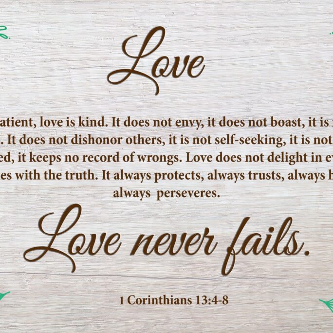 1 Corinthians 13-4-8 Love Never Fails-Inspirational Canvas Wall Art Prints - Religious Decor For Home, Living Room, Bedroom & Wedding