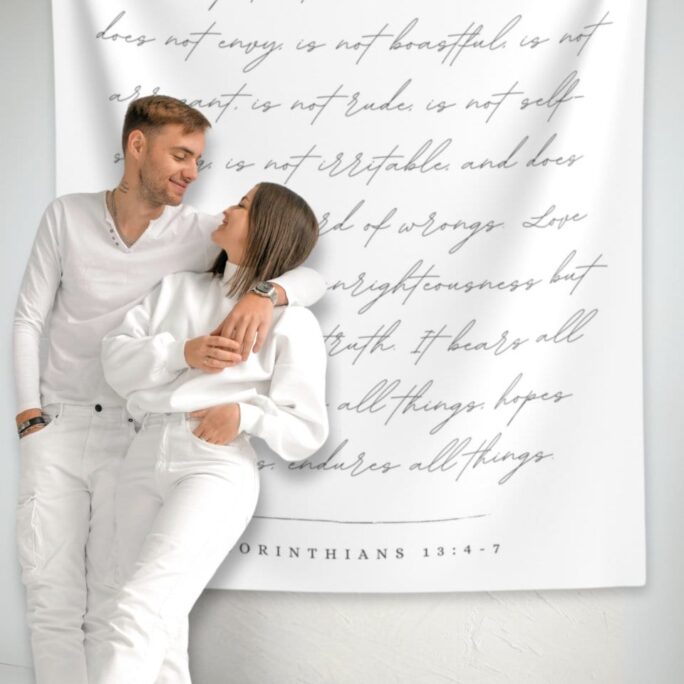 1 Corinthians 13 Wedding Scripture Backdrop, Bible Verse Tapestry Reception Banner