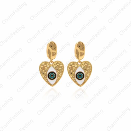 1 Pair 18K Gold Filled Love Earrings, Enamel Eye Heart Earring Accessories, 32x17.5mm
