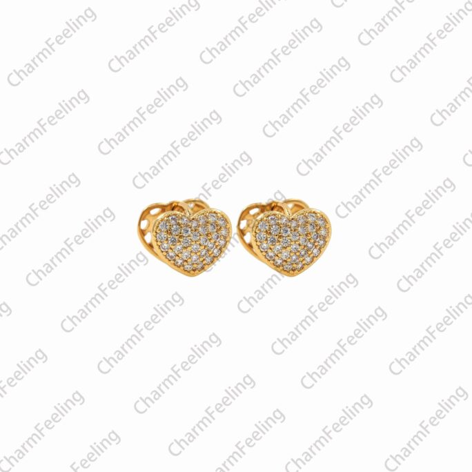 1 Pair, Micropavé Cz Love Earrings, 18K Gold Filled Heart Pierced Diy Jewelry Accessories, 9x11x11mm