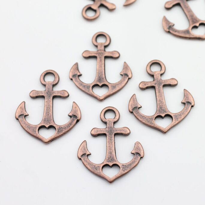 10 Copper Anchor Charms, Love & Hope, Antique Plated, Heart Anchor, Faith Hope Love Pendant, Wholesale Jewelry Supplies, Zm514 Ac