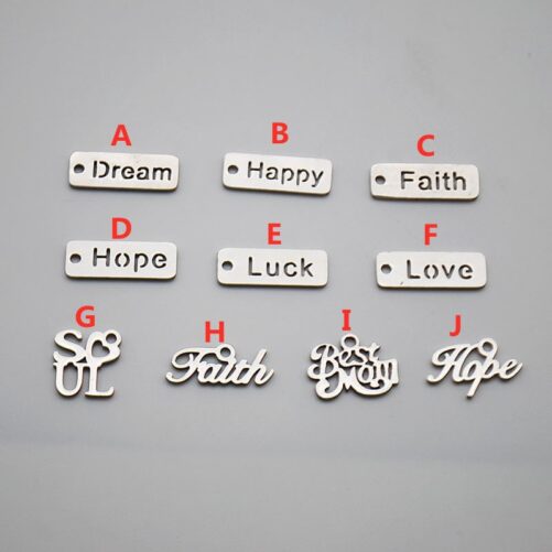 10Pcs Stainless Steel Letters, Faith, Hope, Love, Dream, Happy, Luck Charm Pendant Dy001