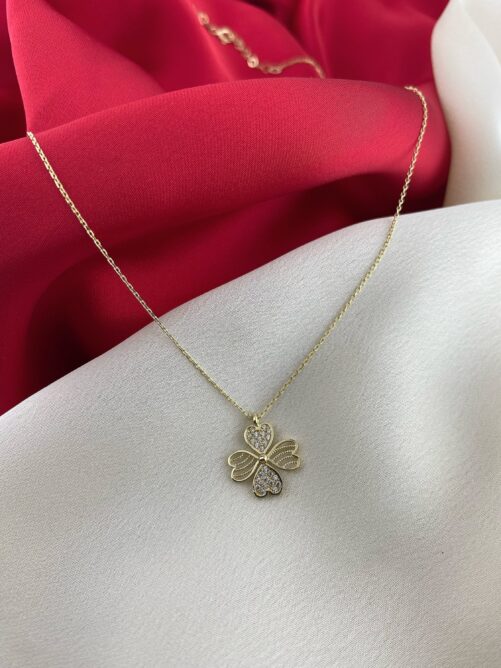 14K Solid Gold Tiny 4 Leaf Clover Necklace For Women, Good Luck Necklace, Pendant Mother's Day Gift