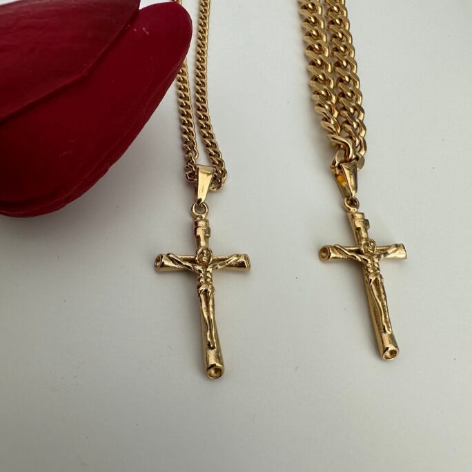 18K Gold Jesus Cross Necklace, Faith Hope Love Crucifix, Religious Necklaces, Jesus Christiane Gifts, Christian Jewelry