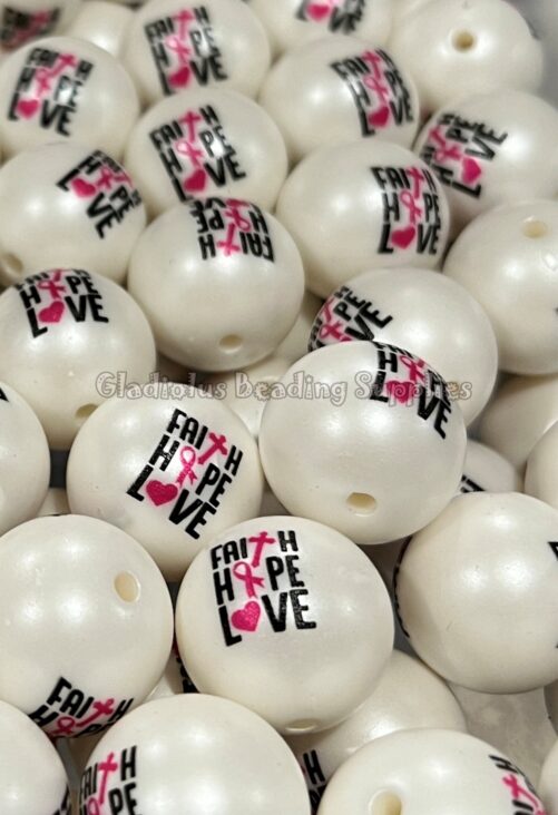 20mm Faith-Hope-Love Print Beads, Chucky Bubblegum Acrylic Matte Gumball Necklace Supplies, Wholesale, Beading Arts