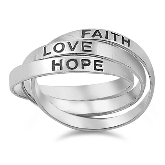 925 Sterling Silver Faith Hope Love Ring